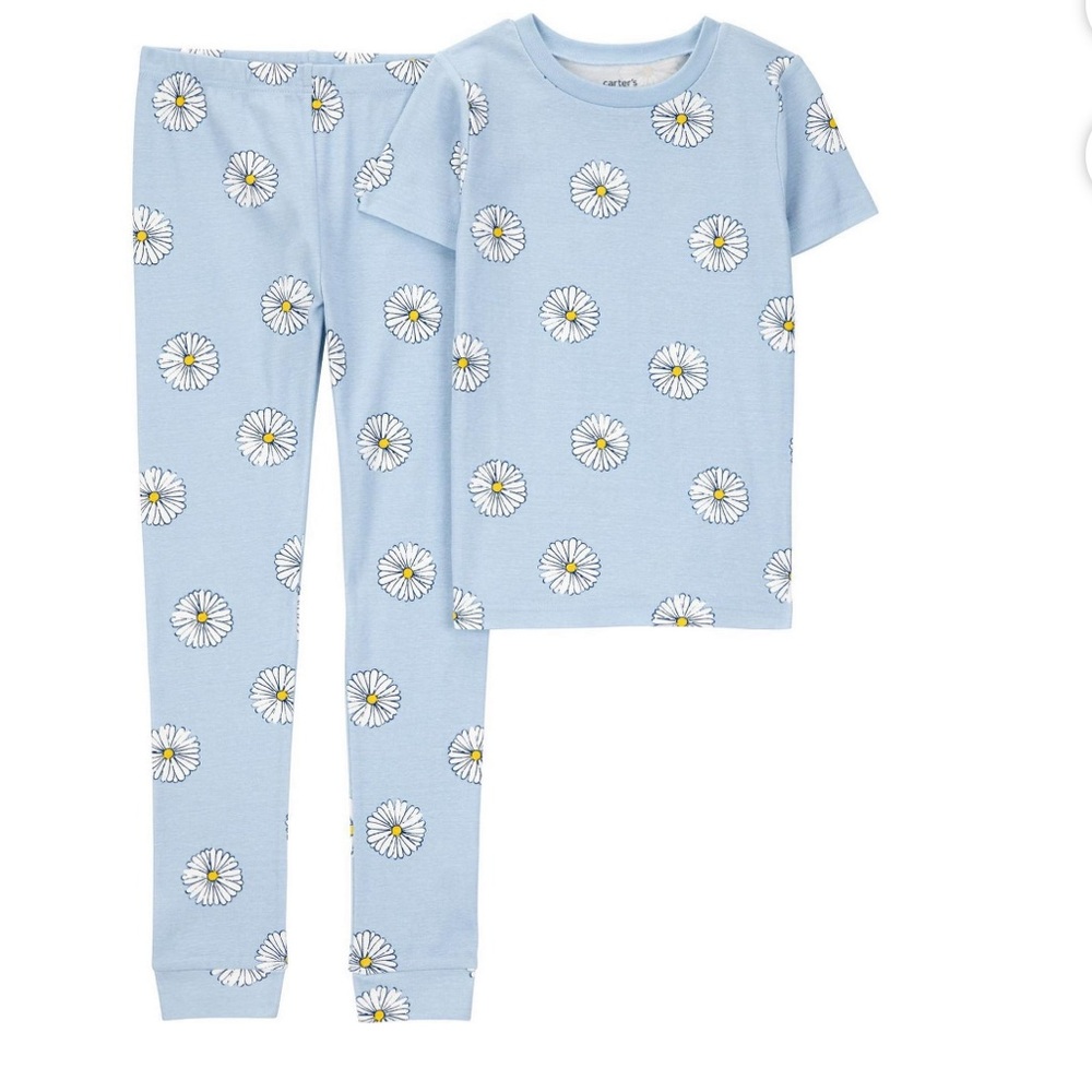 NWT Size 5 Carter's Child of Mine Kid Girls' 2 Piece PJs Cotton Blue Flower